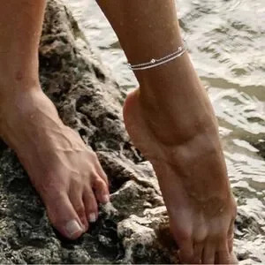 New 14k?White Gold Plated Silver Beaded Anklet For Women